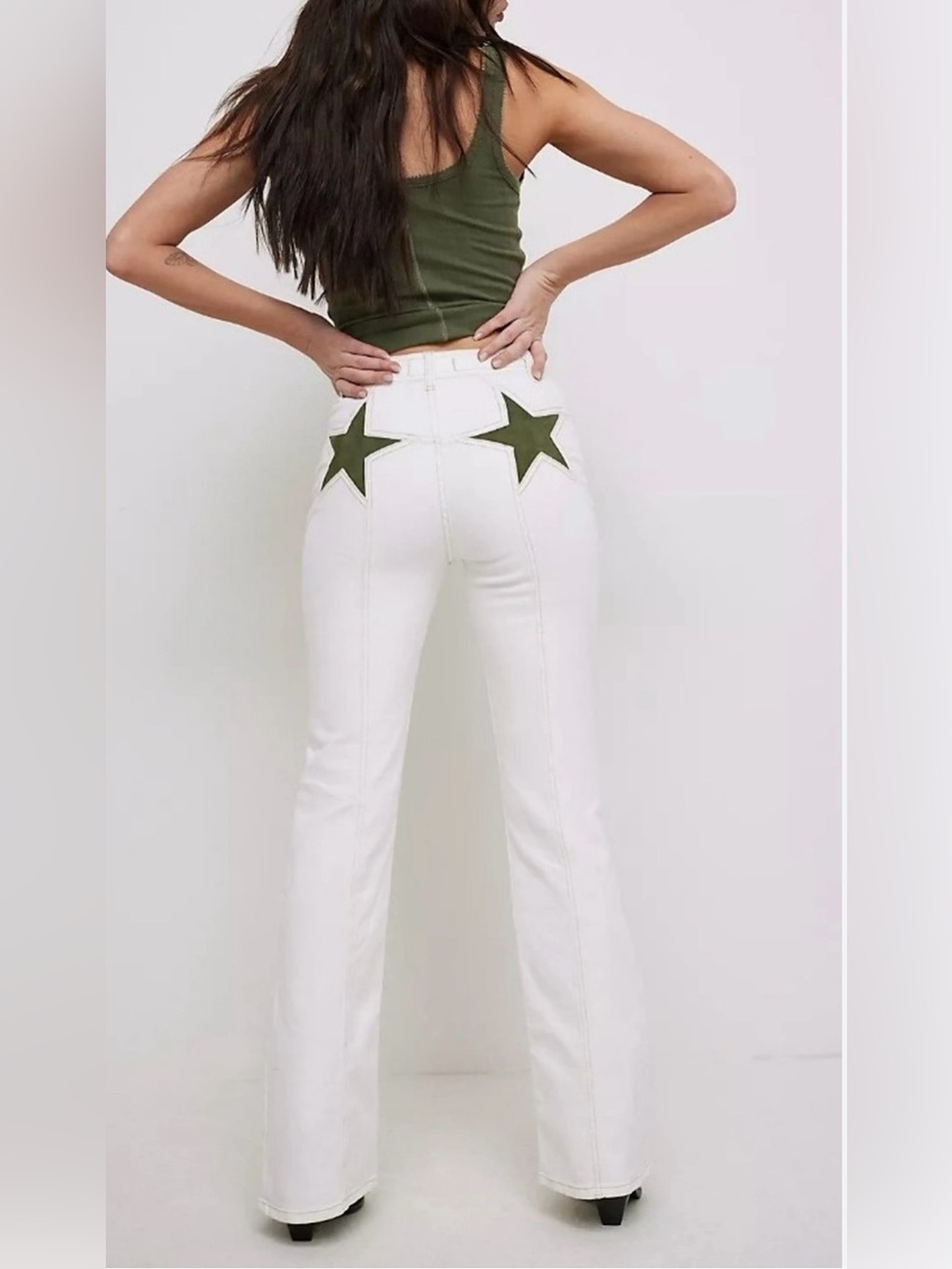 We The Free White Jeans with Brown Trim